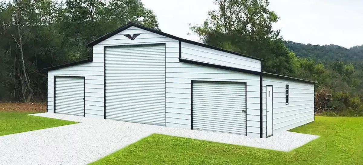 Steel garage and workshop building reference.