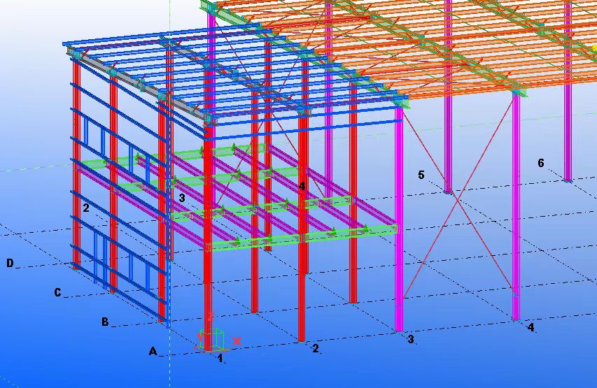 Steel structure model showing columns beams roof purlins and bracing for the Thailand workshop project