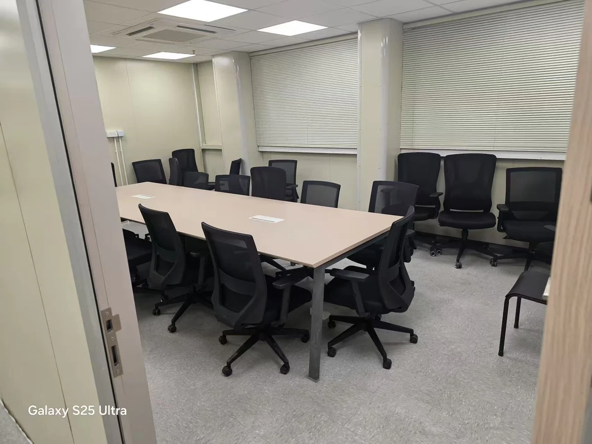 Meeting room inside a prefabricated steel structure office building