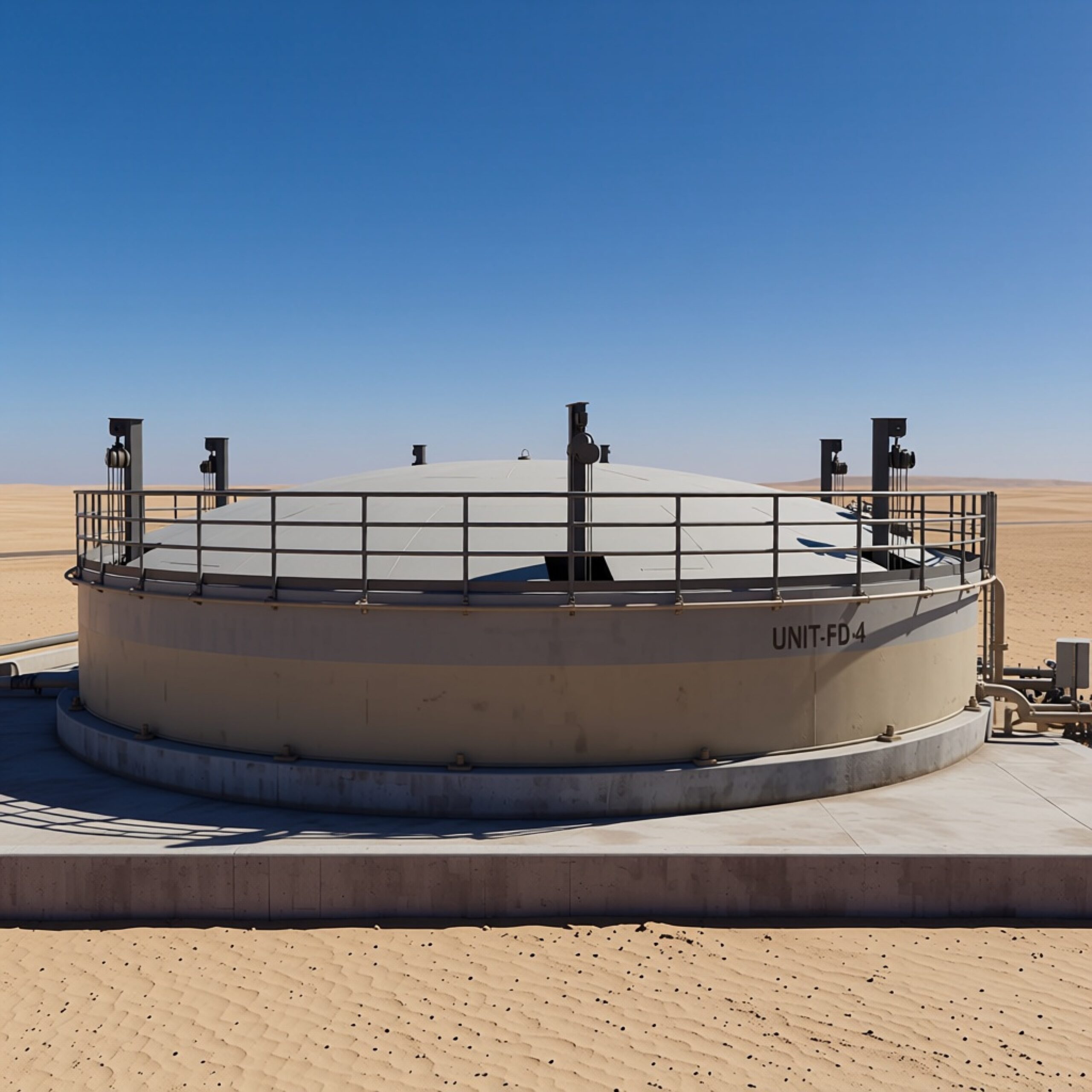 Top view of industrial steel storage tank