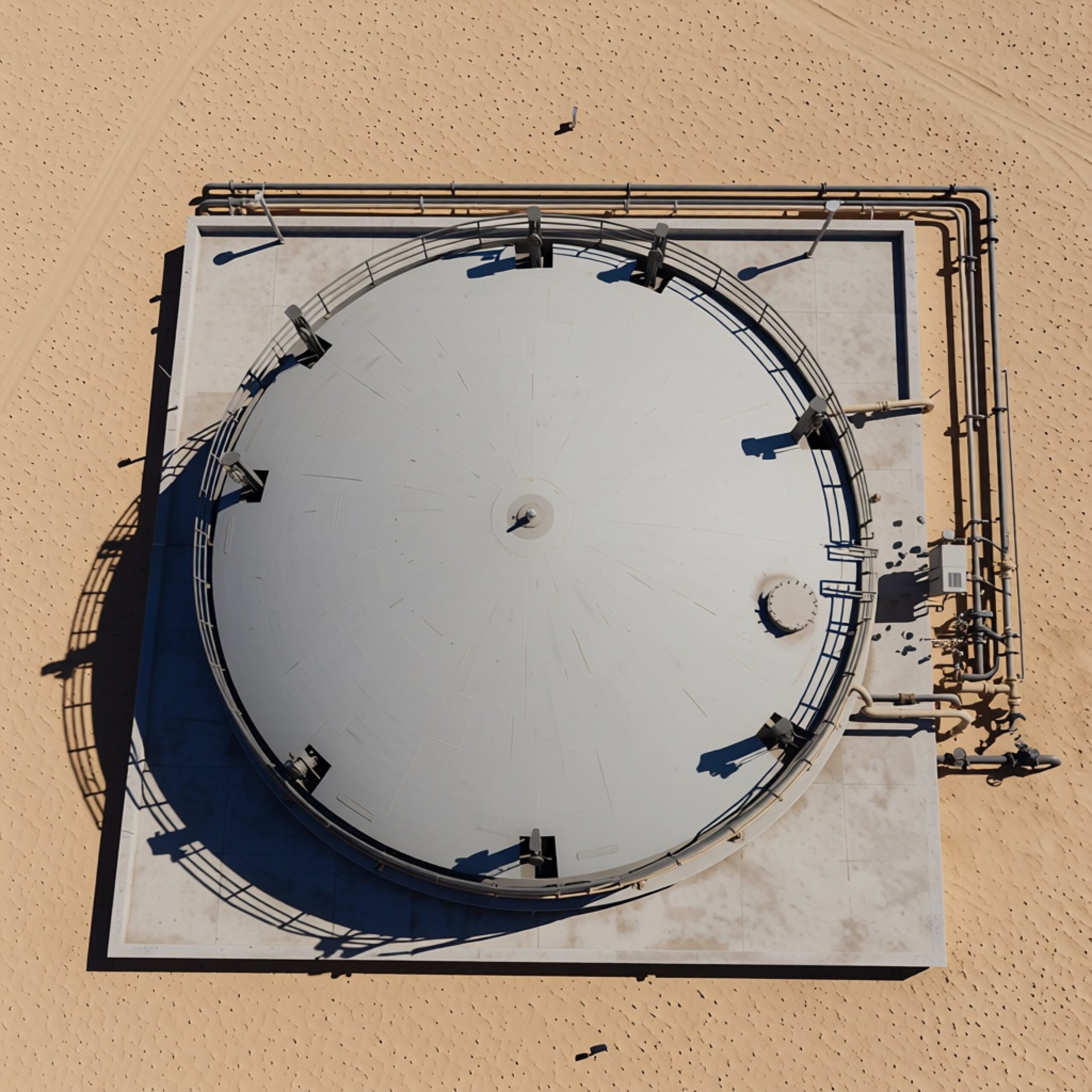 Side view of industrial steel storage tank