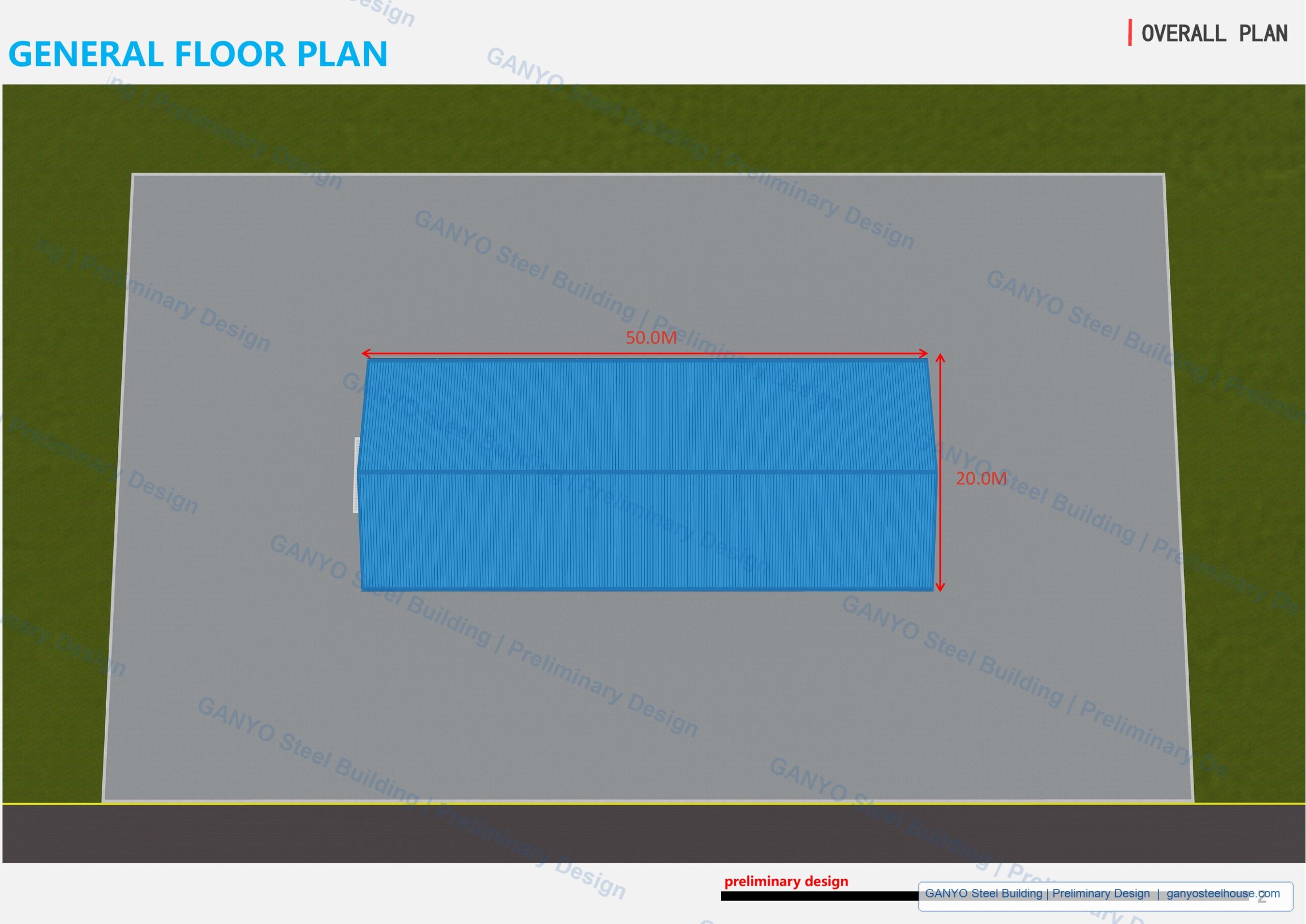 General floor plan for 20 by 50 meter steel warehouse design