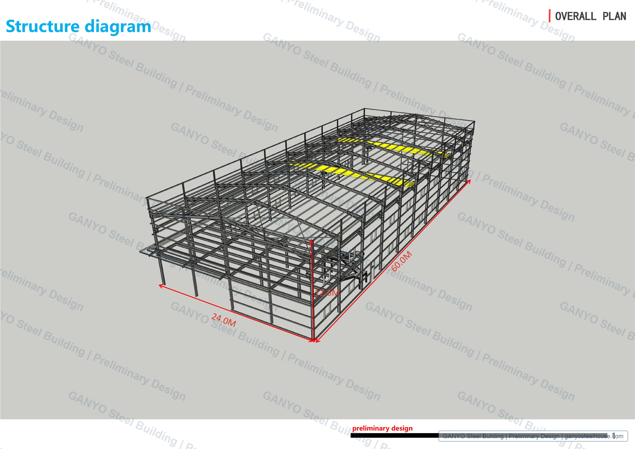 Preliminary 24x60x10.5 steel structure warehouse design reference