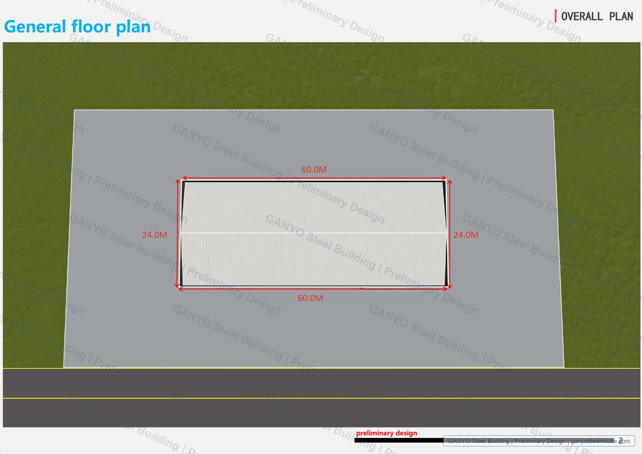 General floor plan for 24 by 60 meter steel warehouse design